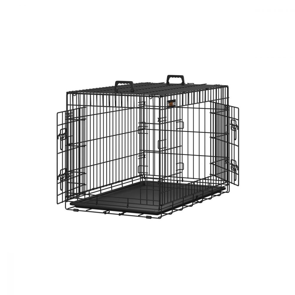Jaula metálica para perros, transportín plegable, 91x58x64 cm