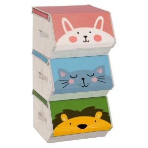 Set 3 cajas almacenaje infantil, tema animales, conejo gato león