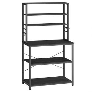 Estantería cocina industrial, estantes, 6 ganchos, gris carbón y negro tinta