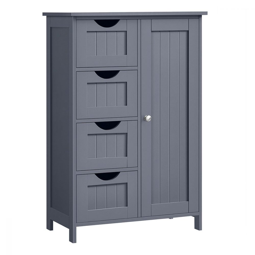 Armario baño estrecho, 4 cajones y puerta, gris pizarra