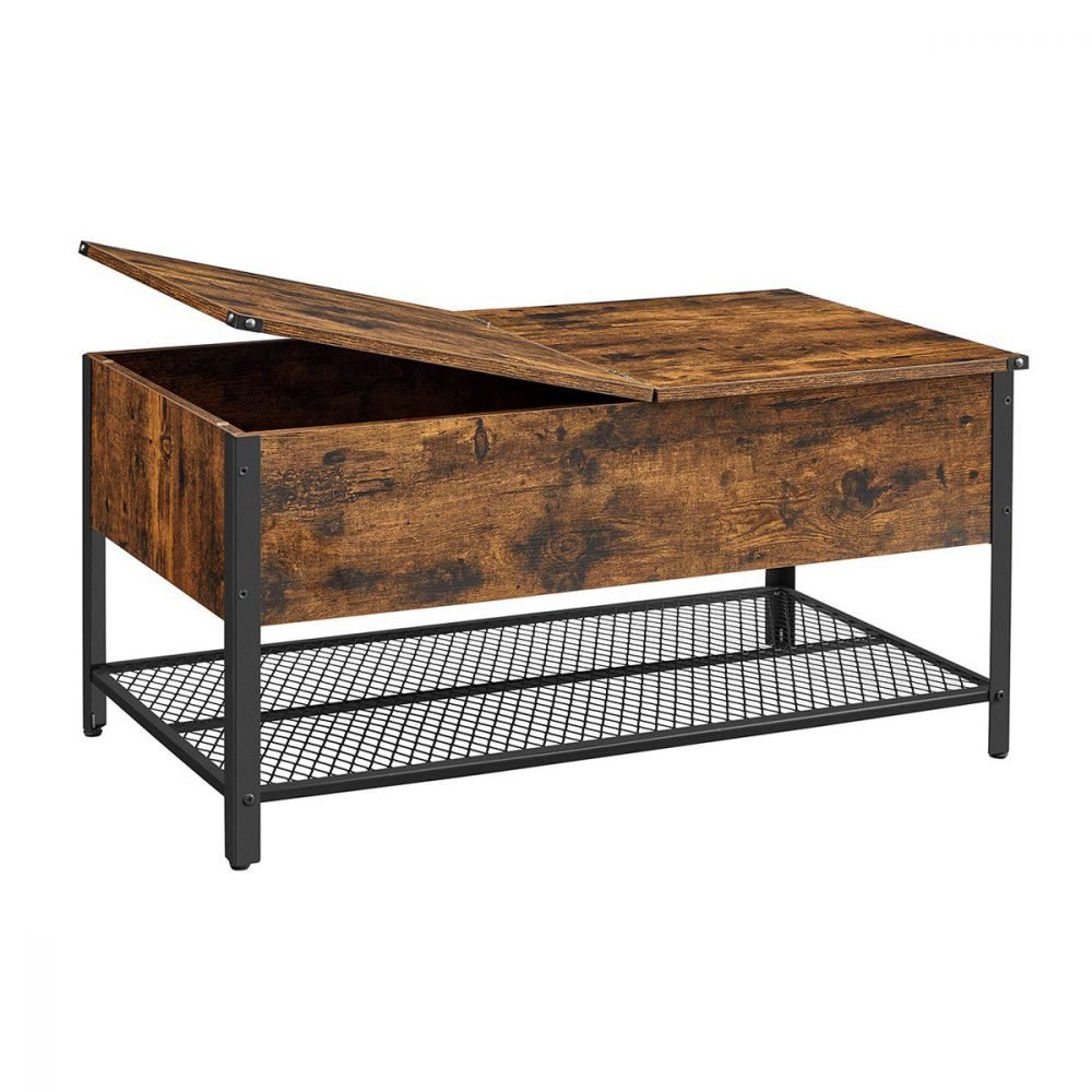 Mesa de centro con tapa abatible y compartimento oculto