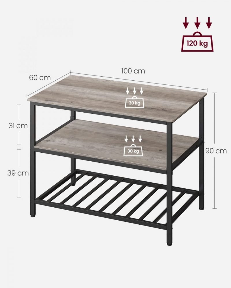 Isla de cocina estilo industrial, estantería de 3 niveles, greige - Imagen 7