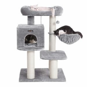 Rascador para gatos con plataforma y tumbona, gris