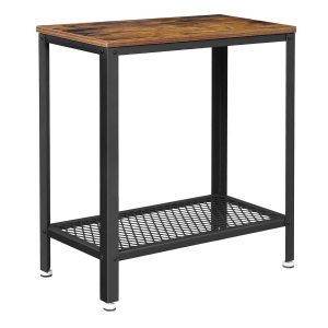 Mesa auxiliar con estante de malla, hierro, marrón rústico