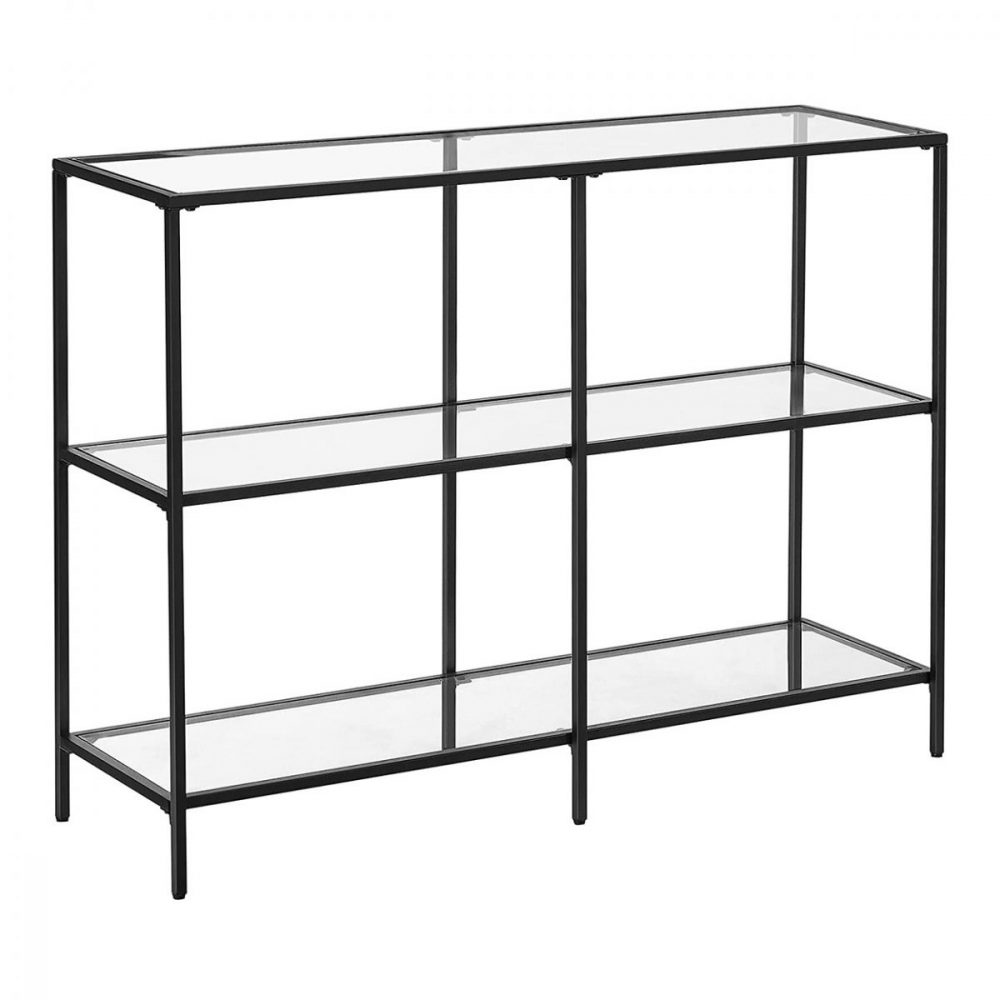 Mesa consola moderna, 3 estantes vidrio templado, negro