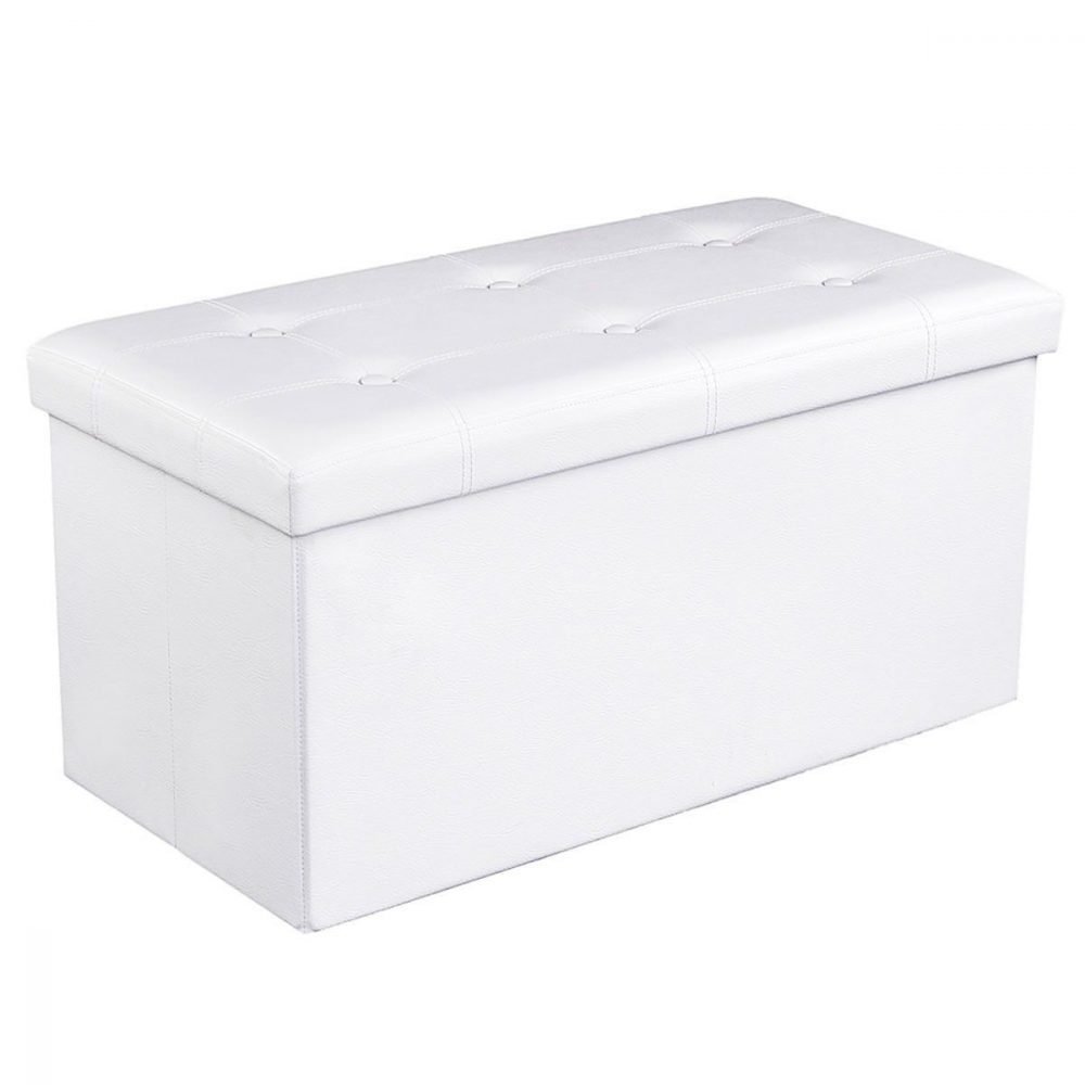 Taburete baúl plegable en blanco, puf de almacenaje, 76x38x38 cm