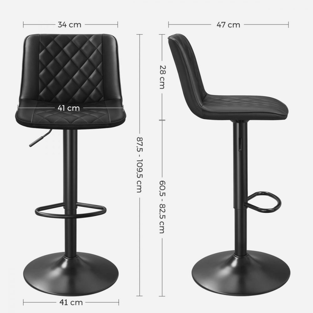 Juego de 2 taburetes de bar negros ajustables con respaldo - Imagen 2