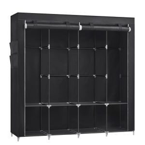 Armario de ropa de tela con estantes, dormitorio, salón, negro