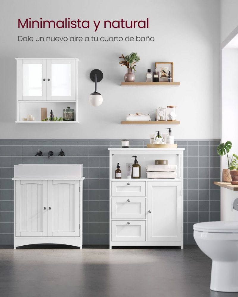 Armario de baño blanco, gran espacio de almacenamiento - Imagen 4