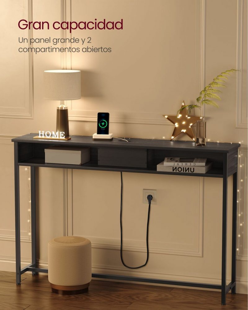 Mesa de consola delgada con multienchufe integrado, gris ahumado - Imagen 6