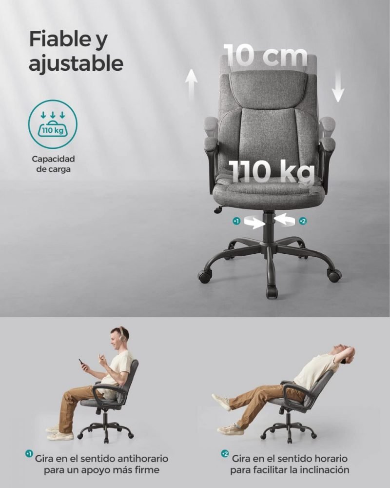 Silla de escritorio ergonómica y giratoria, tapizado gris - Imagen 6