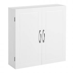 Armario de pared blanco mate para baño con 2 puertas y estantes