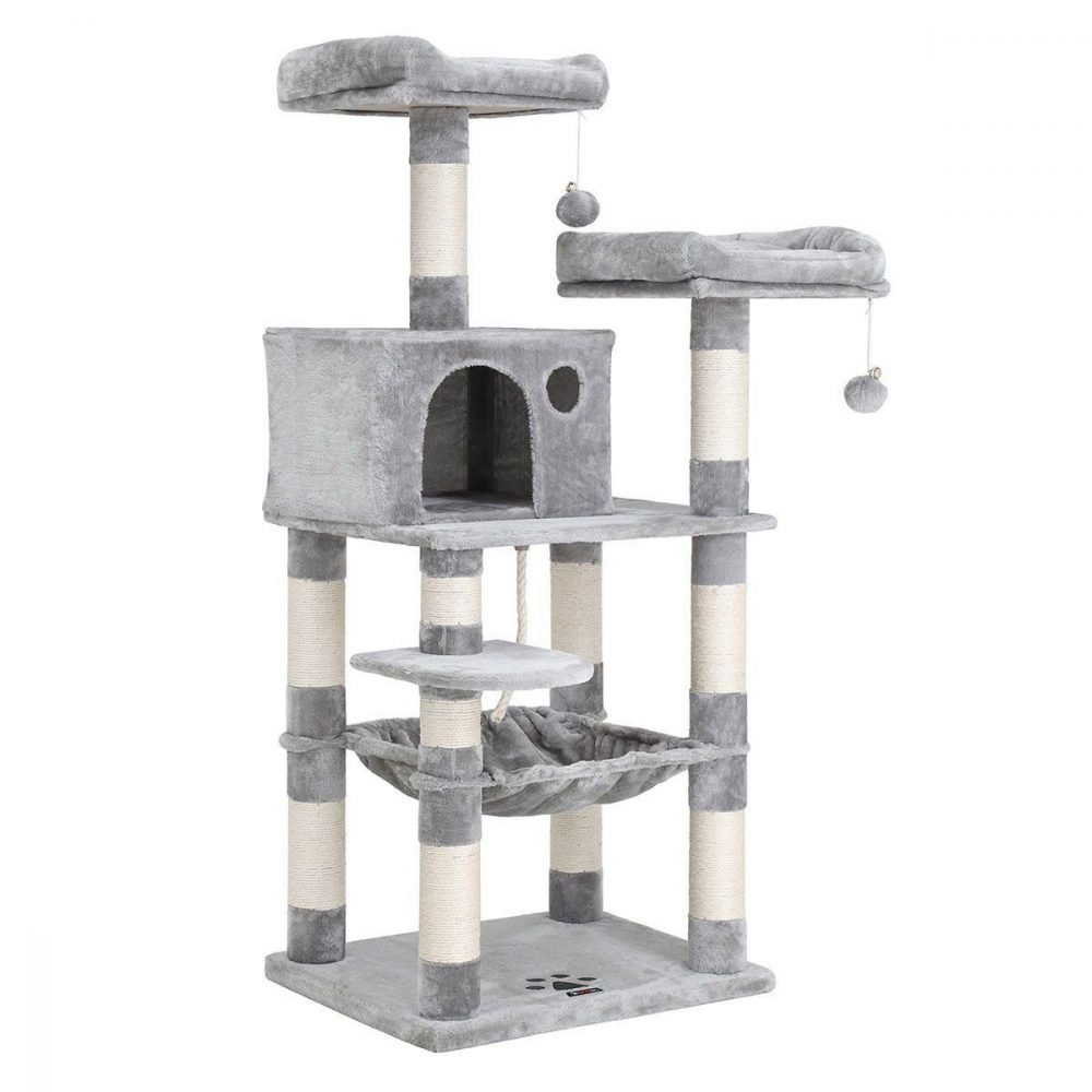 Árbol para gatos de varios niveles, torre de 143 cm, gris claro