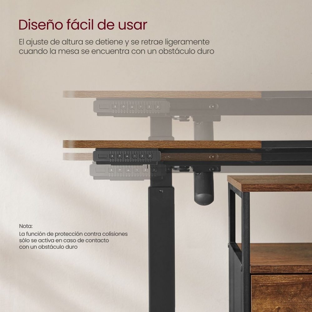 Escritorio eléctrico ajustable, memoria, bolsillo almacenamiento, marrón rústico y negro - Imagen 6