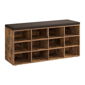 Banco zapatero asiento 12 compartimientos, cojín ajustable, marrón