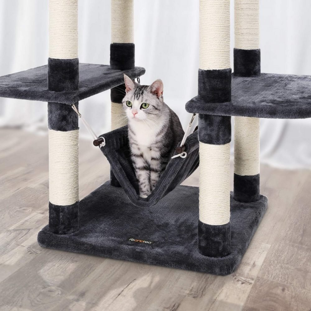 Árbol para gatos rascador, nidos, hamaca, plataformas, 154 cm, gris antracita - Imagen 6