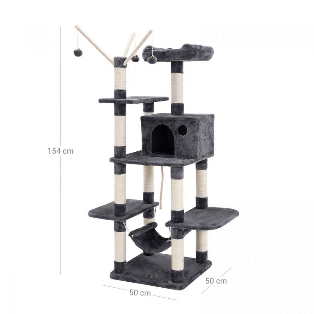 Árbol para gatos rascador, nidos, hamaca, plataformas, 154 cm, gris antracita - Imagen 3