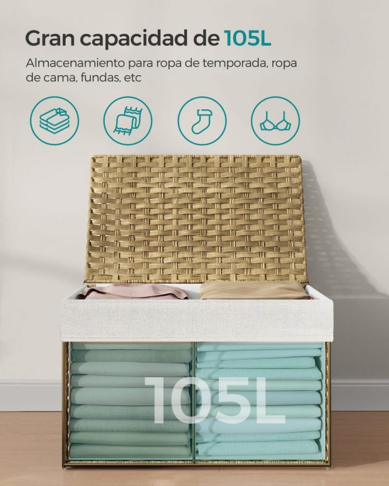 Baúl de almacenamiento de ratán 105 l, caja versátil, natural - Imagen 4