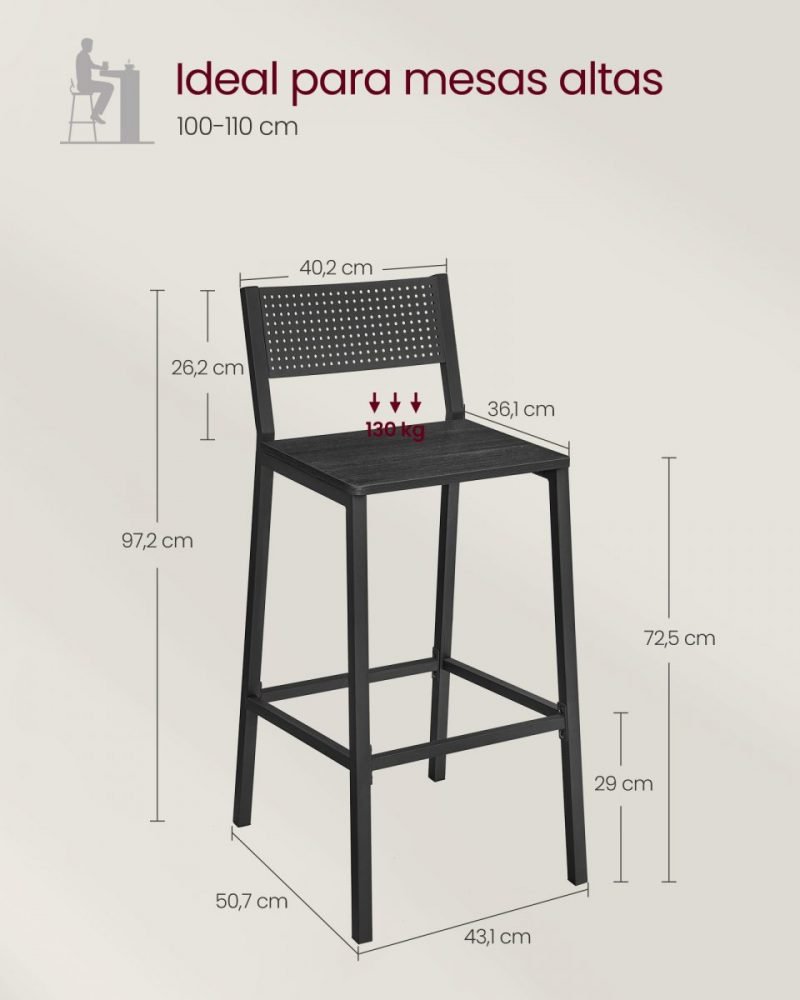 Juego 2 taburetes bar altos, cocina, comedor, gris antracita - Imagen 8