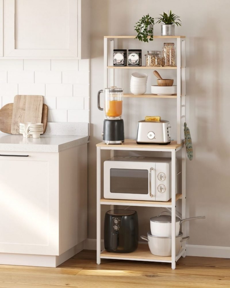 Estantería de cocina alta con espacio para microondas, roble y blanco - Imagen 3