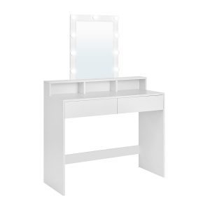 Tocador con luces led ajustables, espejo y 2 cajones, blanco