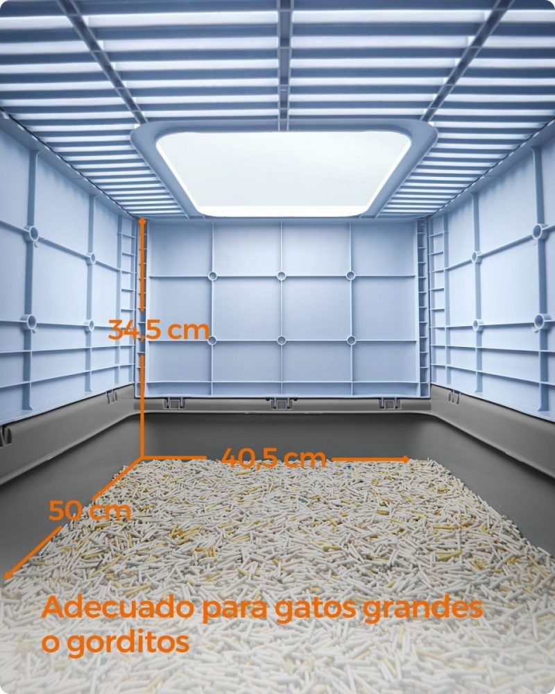 Arenero para gatos grandes con bandeja extraíble, azul pálido y gris paloma - Imagen 8