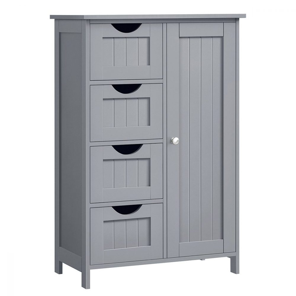 Armario baño estrecho, 4 cajones y puerta, gris paloma