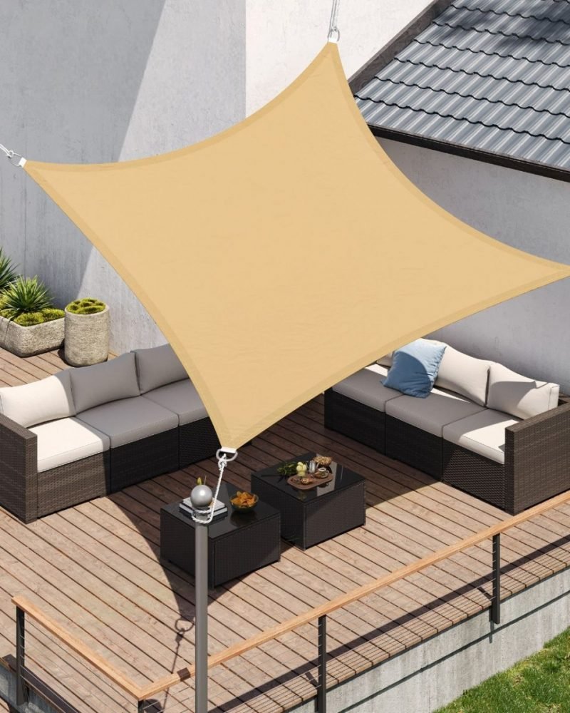 Vela sombra cuadrada 3x3m impermeable, terraza, jardín, amarillo arena - Imagen 2