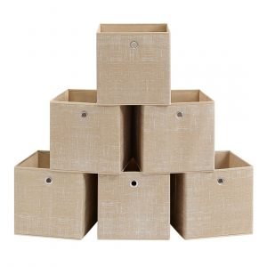 Set de 6 cajas de almacenaje plegables de tela, cubos 30x30x30 cm, beige arena