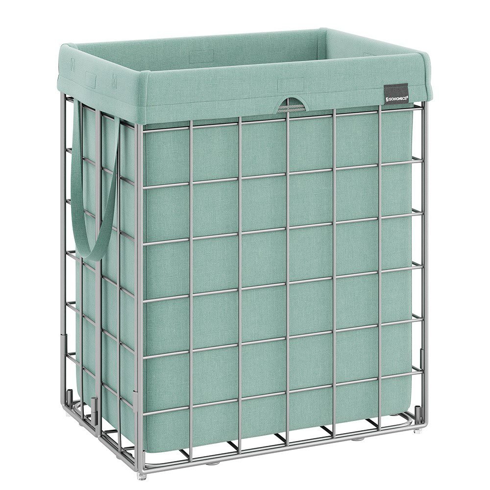Cesto ropa sucia plegable 90l, bolsa extraíble, lavable, plata y verde menta