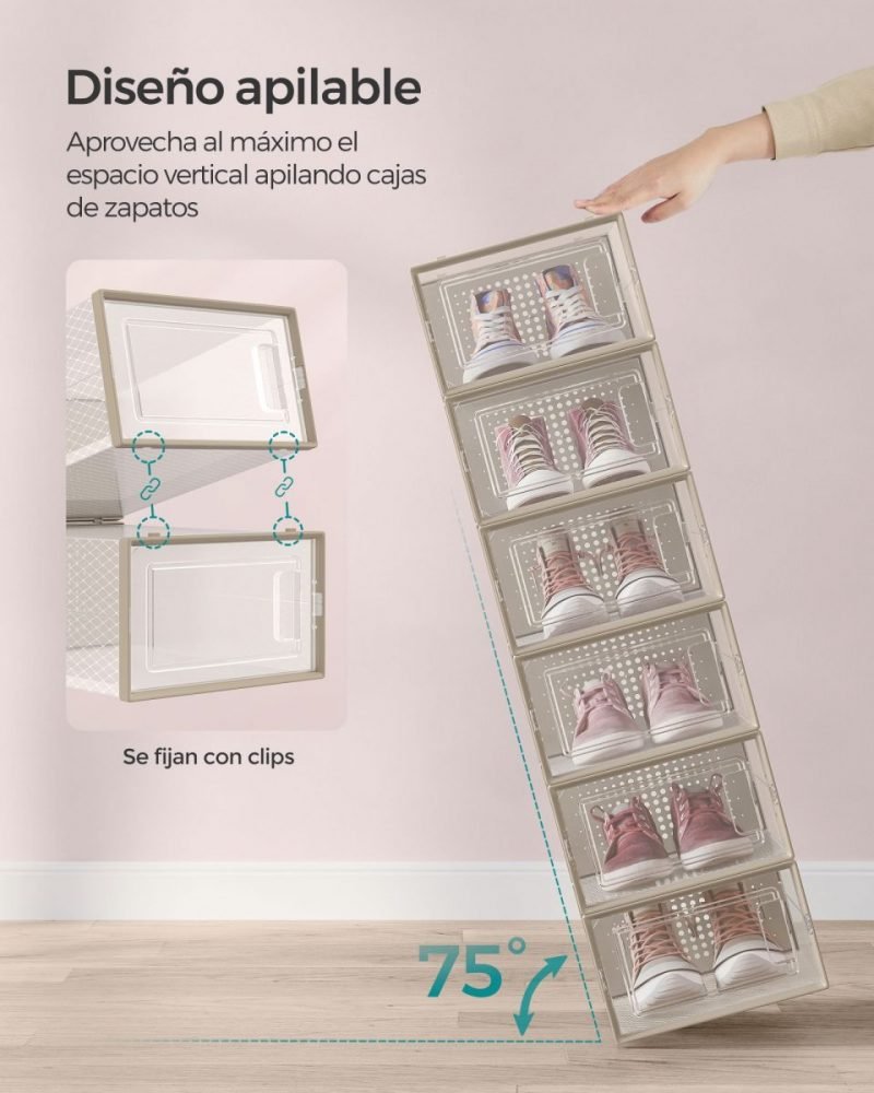 Pack de 18 cajas de zapatos plegables y apilables, beige - Imagen 5