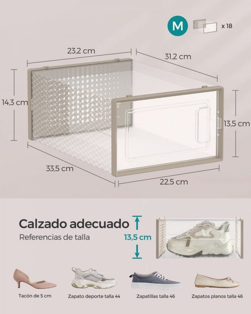 Pack de 18 cajas de zapatos plegables y apilables, beige - Imagen 7
