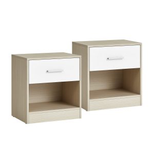 Juego 2 mesitas de noche con cajón, compartimento, beige