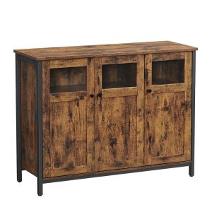 Aparador con puertas de cristal estilo industrial, marrón y negro