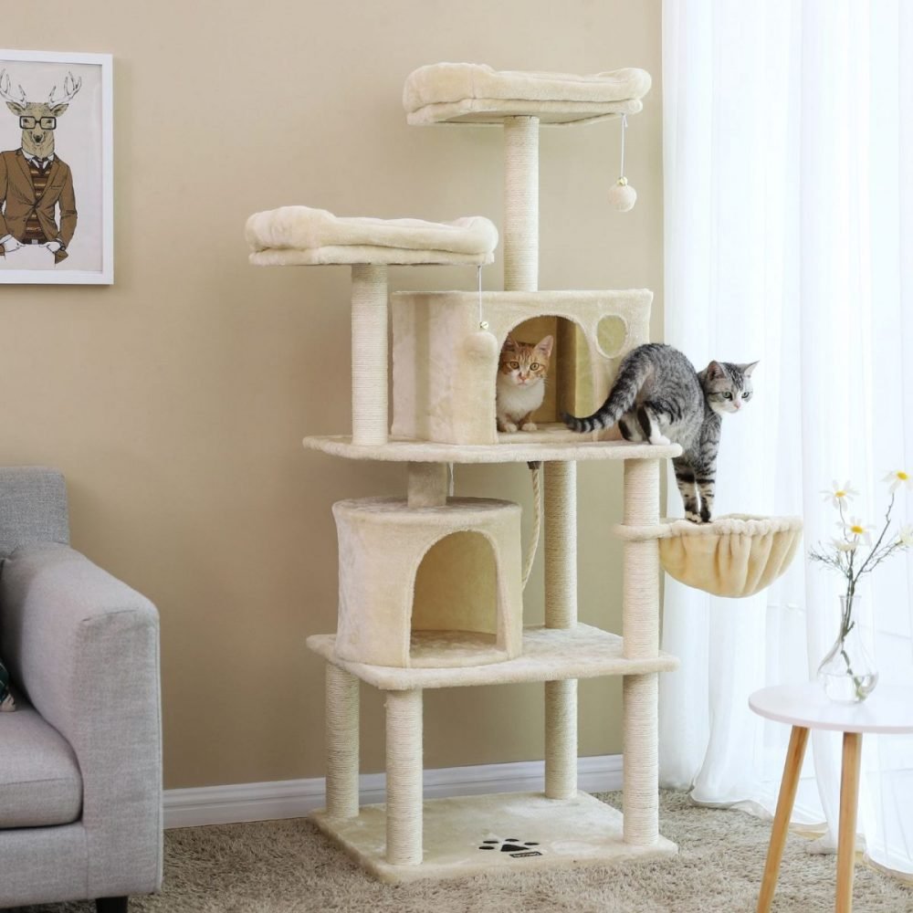 Árbol gatos postes sisal, rascador, varias plataformas, beige - Imagen 6