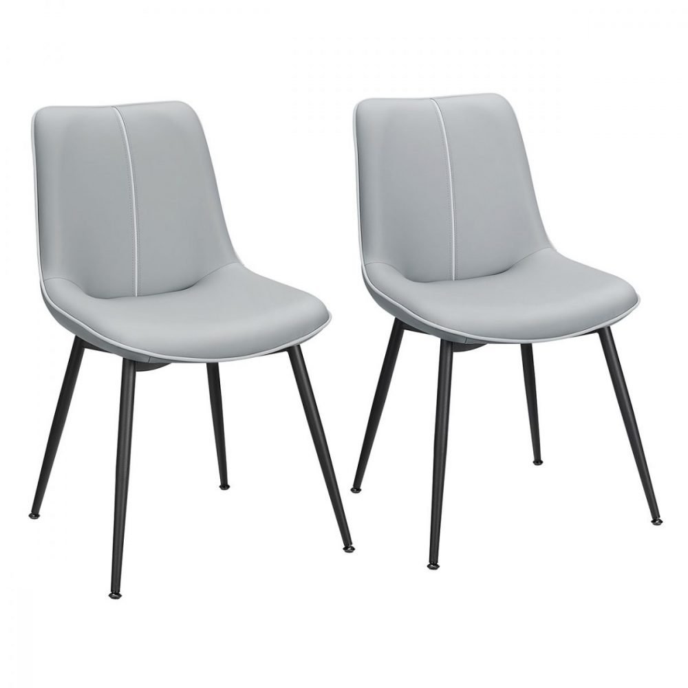 Juego 2 sillas comedor tapizado, respaldo curvo, patas acero, gris paloma