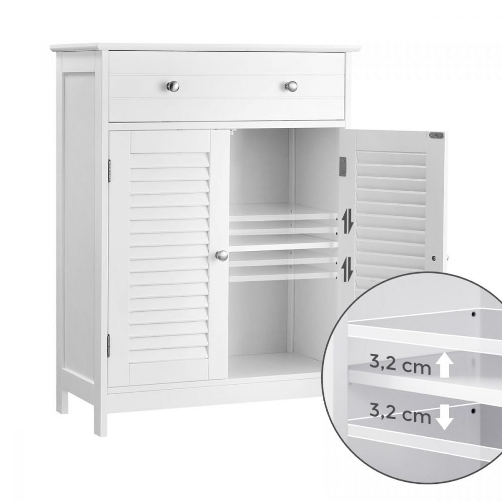 Armario de baño blanco estilo escandinavo con 2 puertas y cajón - Imagen 6