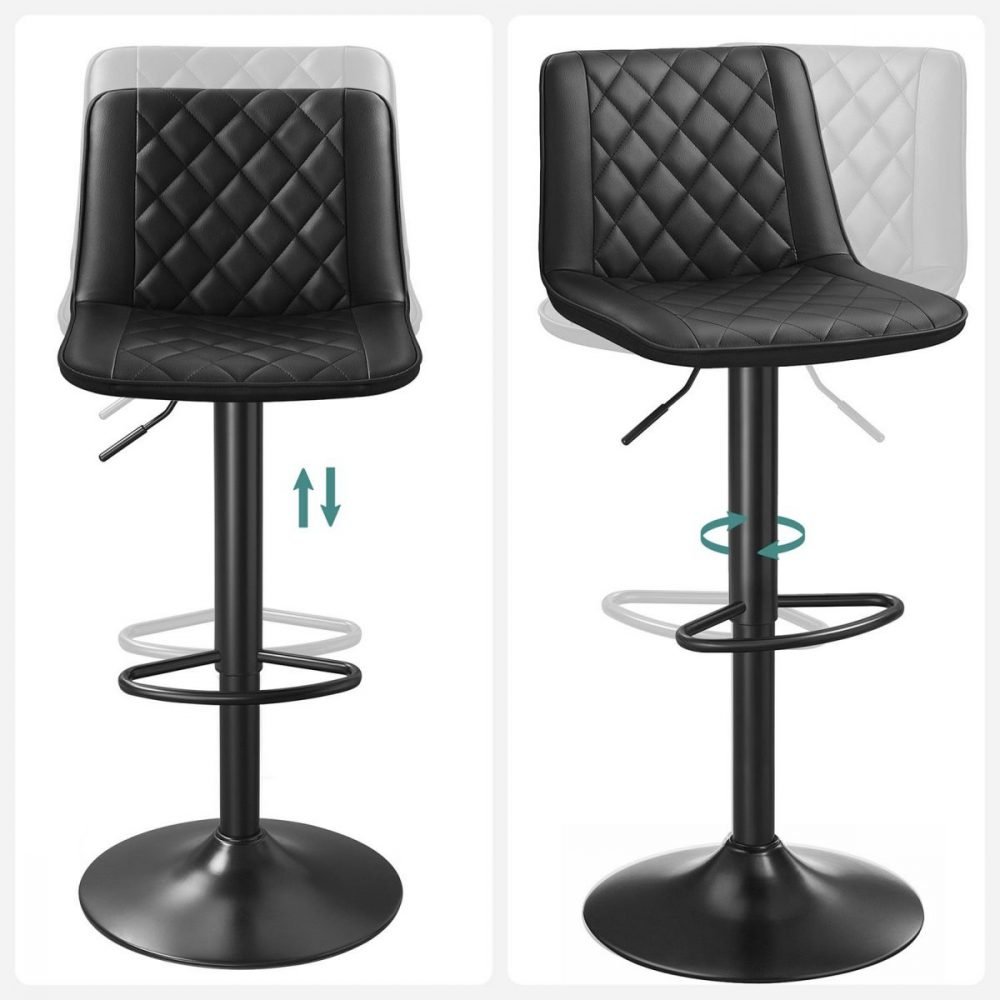 Juego de 2 taburetes de bar negros ajustables con respaldo - Imagen 8