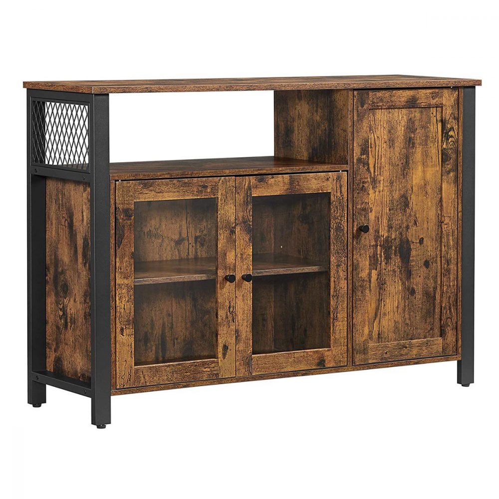 Aparador estilo industrial con 3 puertas, marrón rústico