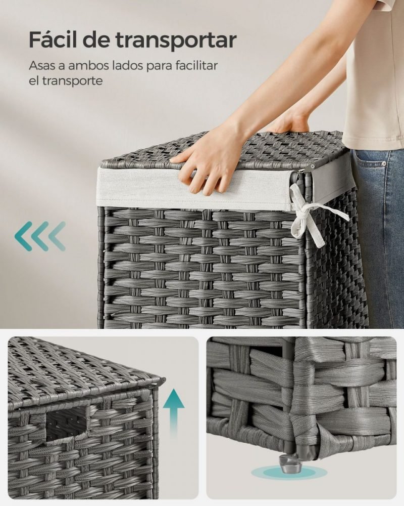Baúl de almacenamiento de ratán 105 l, caja versátil, gris - Imagen 6