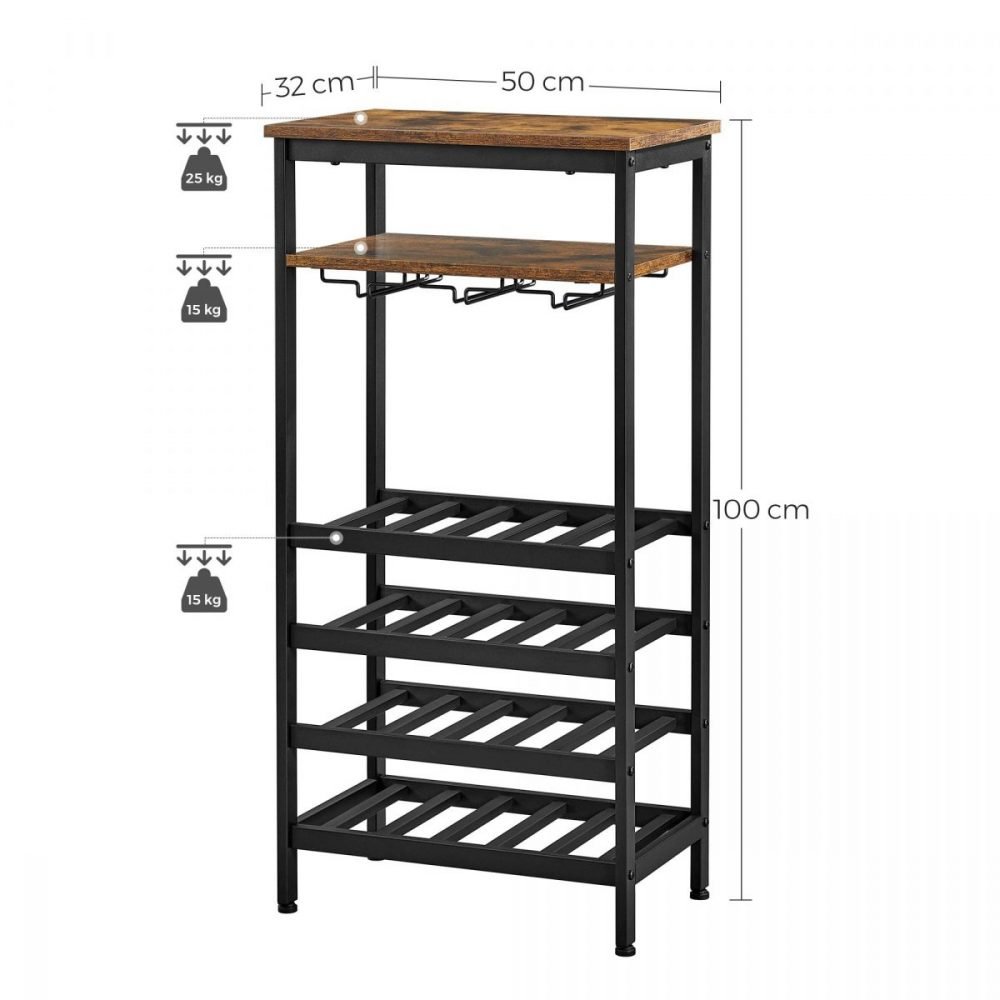 Estantería para 20 botellas con soporte de acero, marrón y negro - Imagen 2
