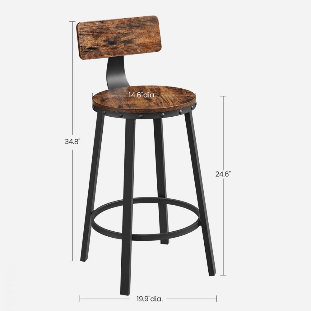 Taburetes de bar con respaldo, set de 2, estilo industrial - Imagen 2