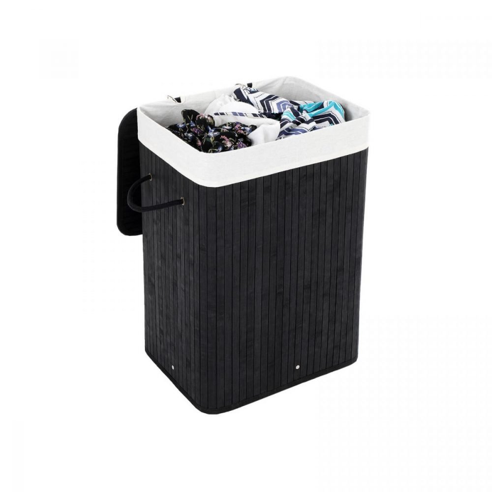 Cesto para ropa sucia de forma rectangular, capacidad de 72 l, negro - Imagen 4