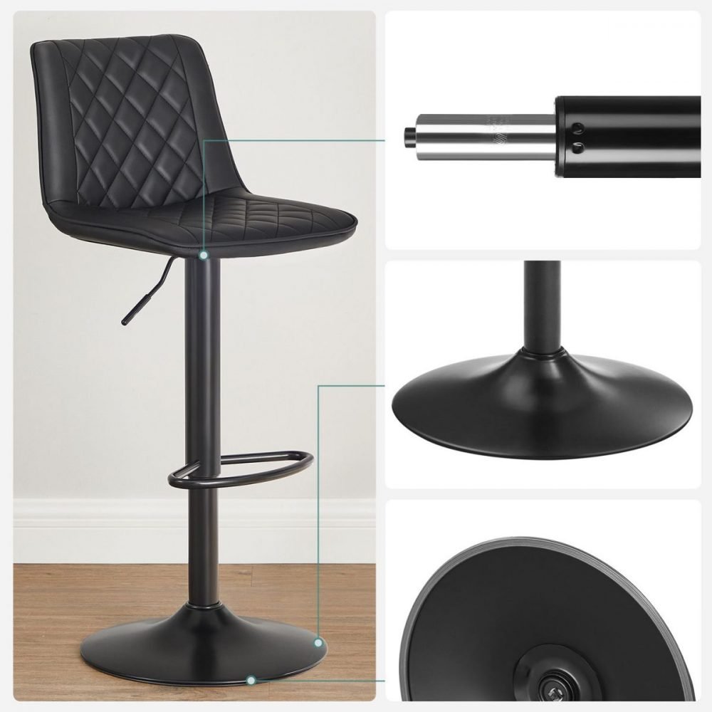 Juego de 2 taburetes de bar negros ajustables con respaldo - Imagen 6
