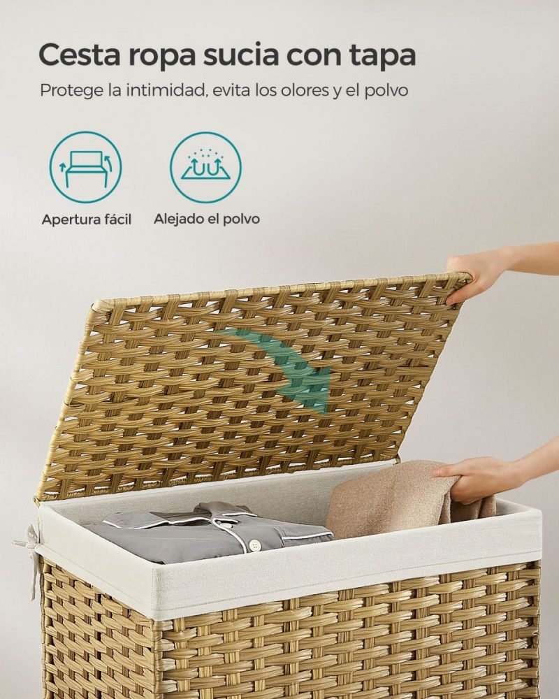 Baúl de almacenamiento de ratán 105 l, caja versátil, natural - Imagen 5