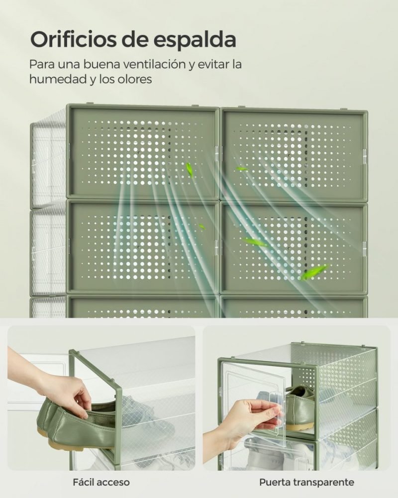 Pack de 18 cajas de zapatos plegables y apilables, verde - Imagen 6