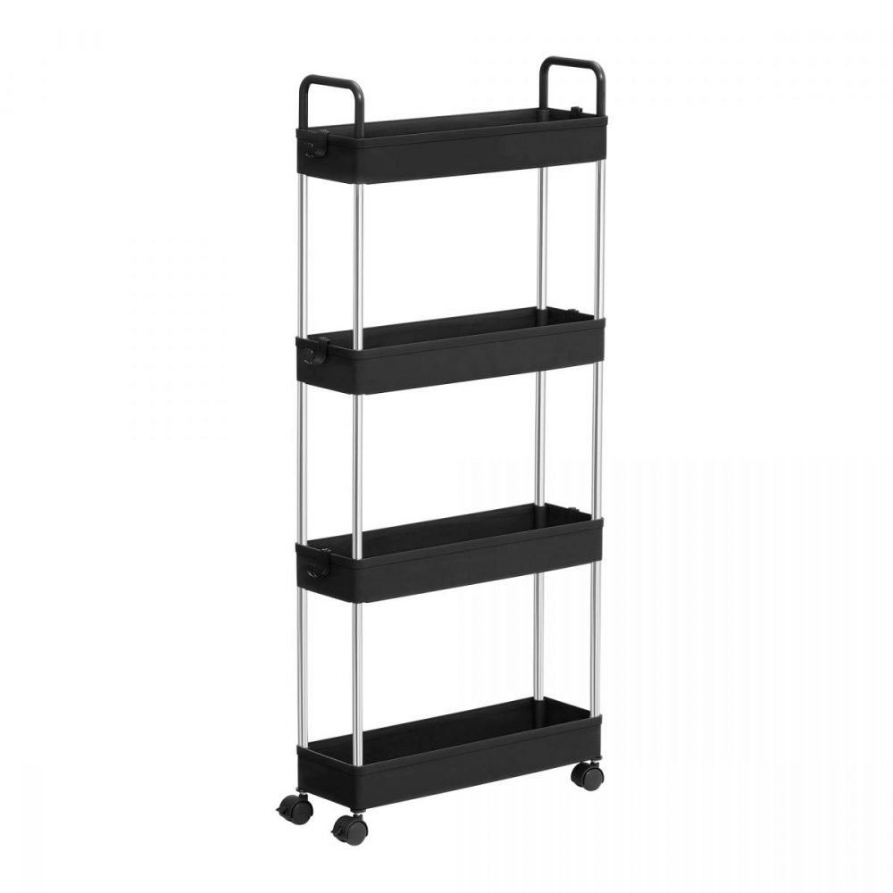Carrito almacenamiento 4 niveles, cocina, baño, negro