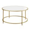 Mesa de centro redonda con tapa blanca y estructura dorada, 84 cm