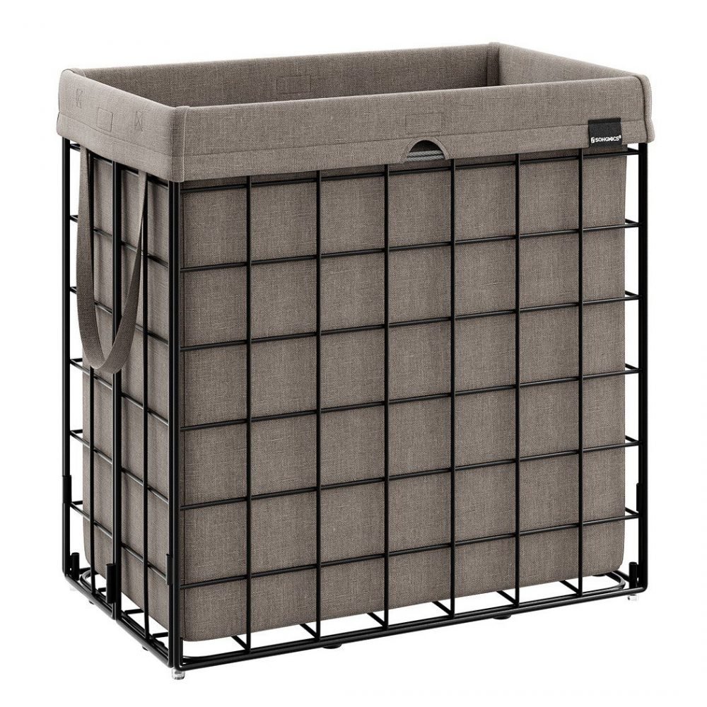 Cesto de ropa sucia plegable 110 litros, bolsa extraíble lavable, marrón