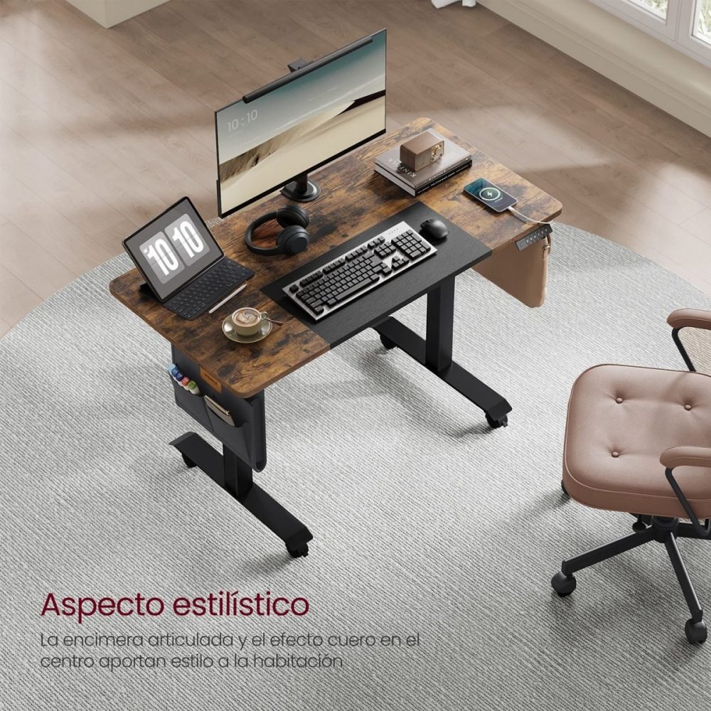Escritorio eléctrico ajustable, memoria, bolsillo almacenamiento, marrón rústico y negro - Imagen 3